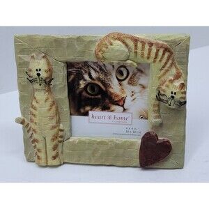 Heart & Home Kitty Cat Lover Photo Picture Frame 4x4 Square Boho Folk Art Cute